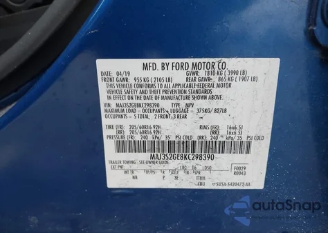 2019 Ford Ecosport Se from USA, damaged, VIN MAJ3S2GE8KC298390